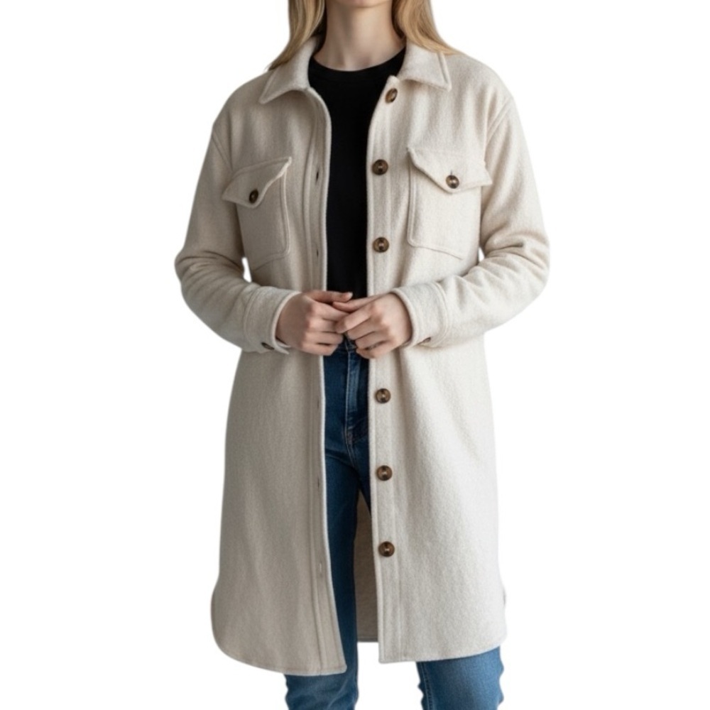 A Loves A Cream Wool Blend Duster Shirt Jacket Shacket Longline Women’s Size Med